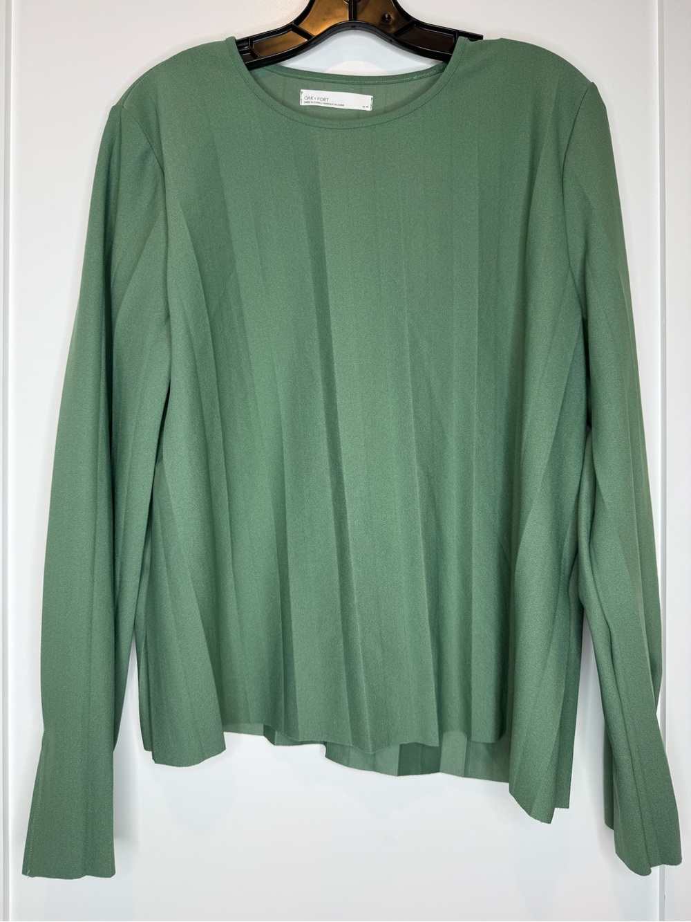 Oak + Fort Sage Green Pleated Long Sleeve Blouse